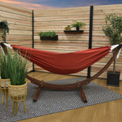 Double Sunbrella® Hammock with Solid Pine Stand (8ft/260cm) - Crimson