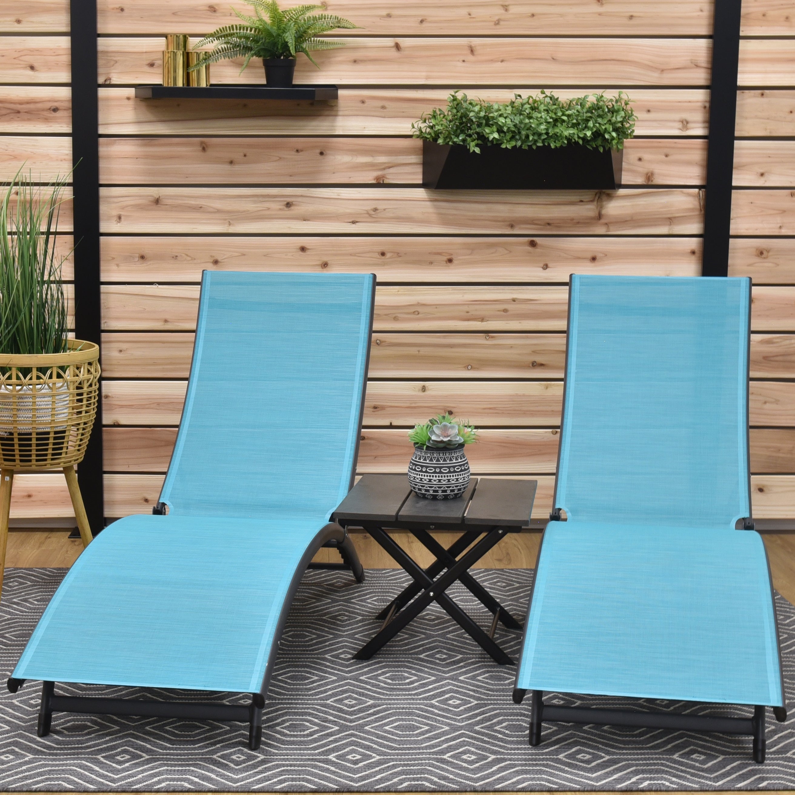 Coral Springs Phifer® & Aluminum Lounger Set (3pc) - Blue Hawaii