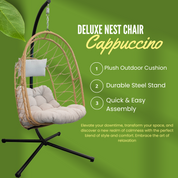 Deluxe Nest Chair with Phifer Geobella® Cushion & Steel Stand - Cappuccino