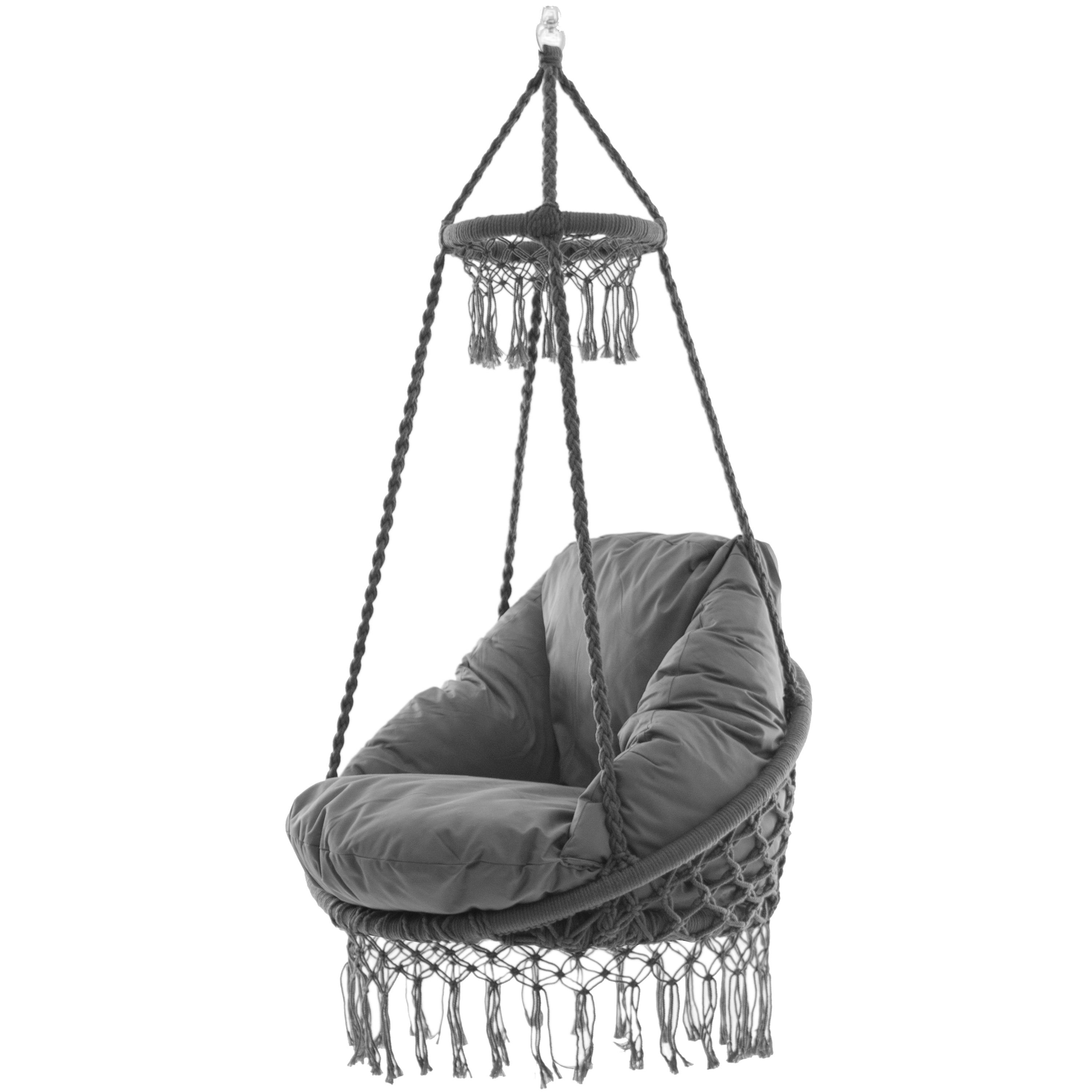 Deluxe Macrame Chair With Fringe - Fog Gray