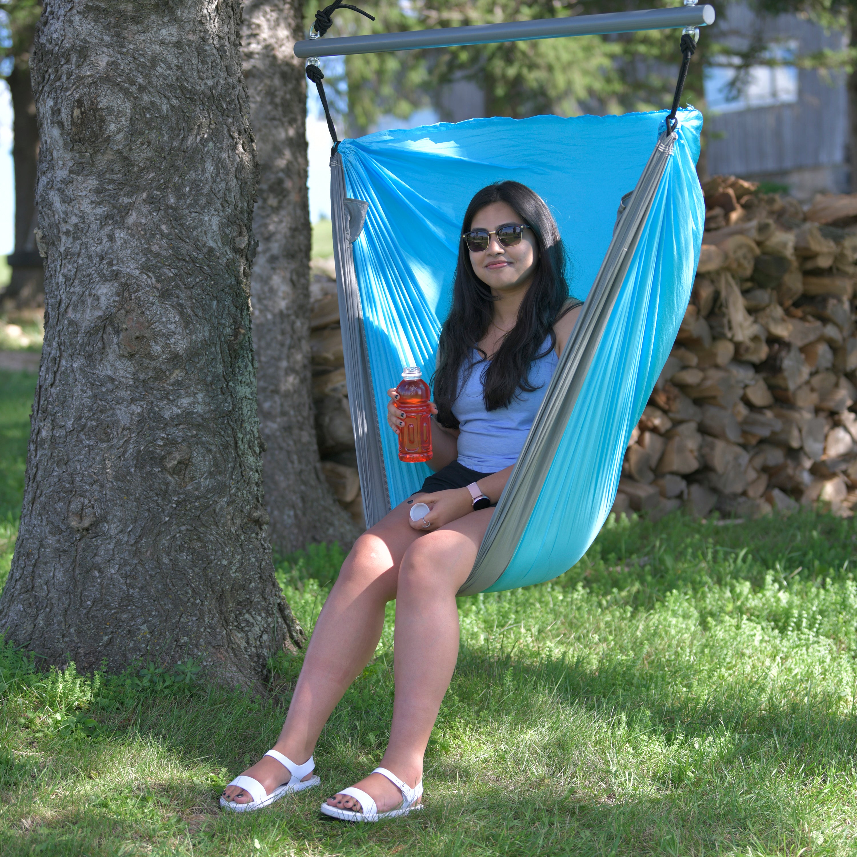 Parachute Hammock Chair - Turquoise & Grey