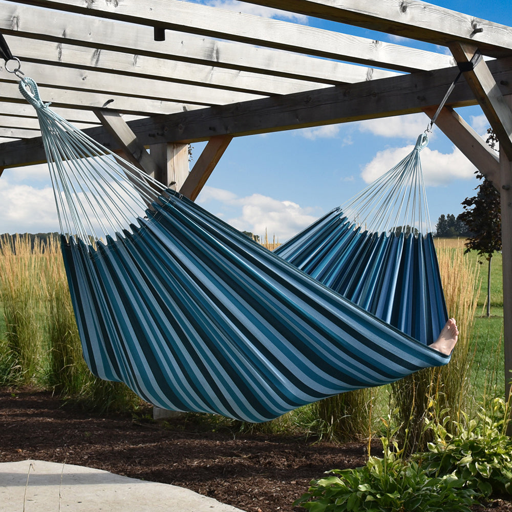 vivere doppel baumwolle hängematte mit hängemattengestell 250 cm blue lagoon Brazilian Style Cotton Hammock