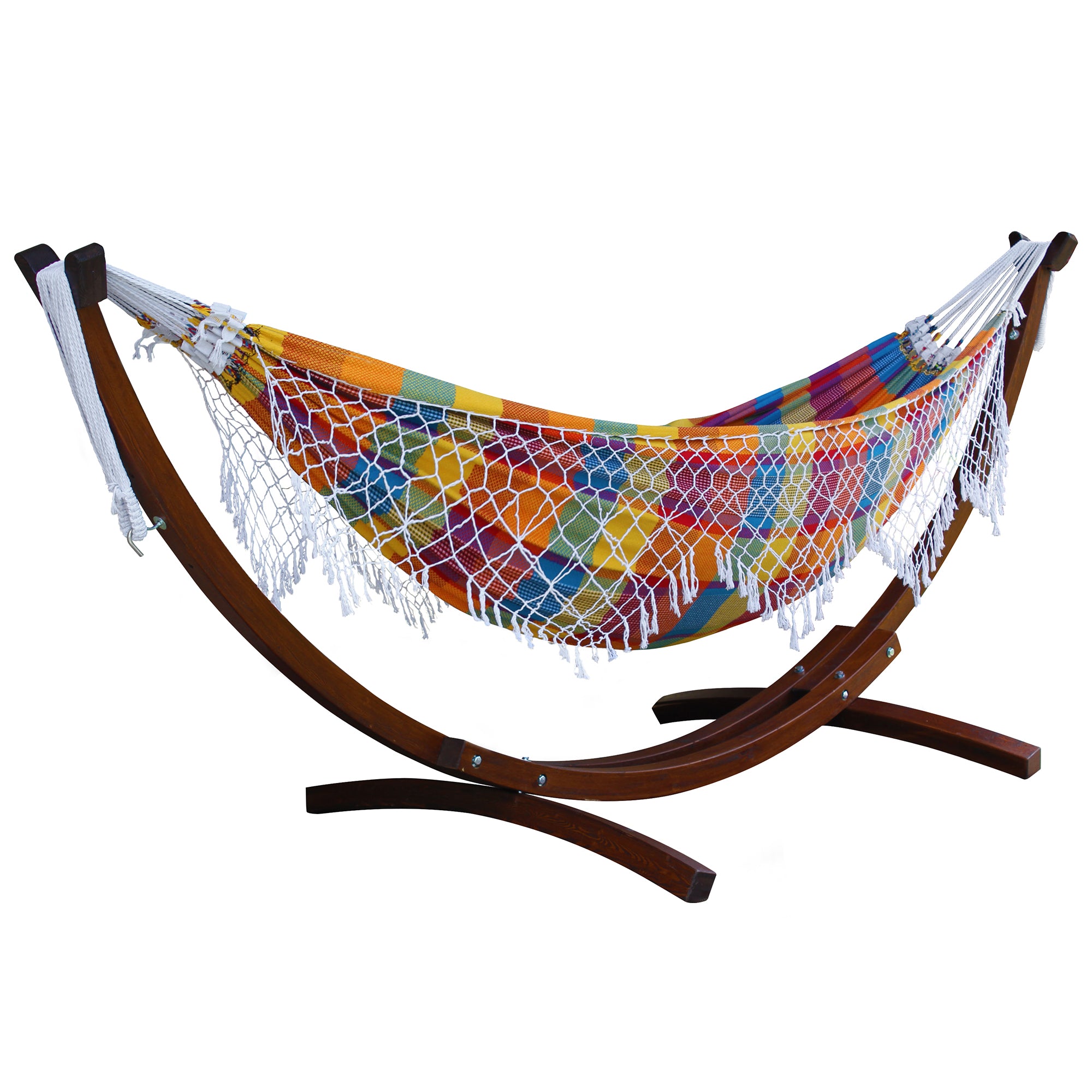 Authentic Brazilian Hammock with Solid Pine Stand (10ft/305cm) - Carnival