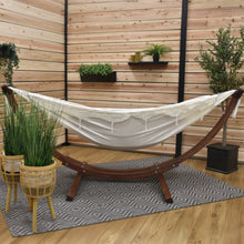 Load image into Gallery viewer, Double Cotton Hammock with Solid Pine Stand (8ft/260cm) - Natural with Fringe
