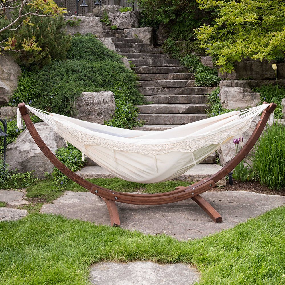 Brazilian Style Cotton Hammock - Natural with Fringe