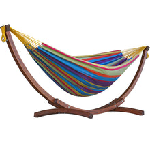 Load image into Gallery viewer, Double Cotton Hammock with Solid Pine Stand (8ft/260cm) - Tropical
