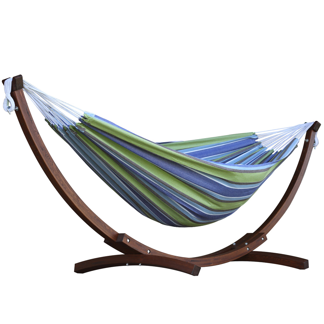 Double Cotton Hammock with Solid Pine Stand (8ft/260cm) - Oasis