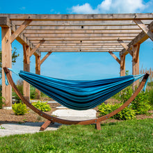 Load image into Gallery viewer, Double Cotton Hammock with Solid Pine Stand (8ft/260cm) - Blue Lagoon
