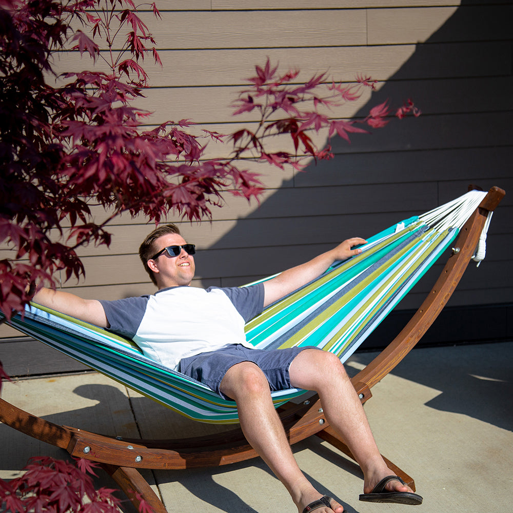 Amaca Doppia Vivere Con Supporto In Legno - Perfetta Per Giardino E Relax - Foto 10