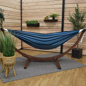 Double Cotton Hammock with Solid Pine Stand (8ft/260cm) - Blue Lagoon