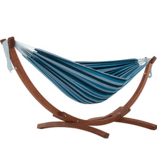 Load image into Gallery viewer, Double Cotton Hammock with Solid Pine Stand (8ft/260cm) - Blue Lagoon
