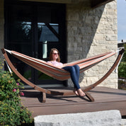 Double Sunbrella® Hammock with Solid Pine Stand (8ft/260cm) - Cameo