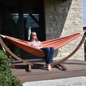 Double Sunbrella® Hammock with Solid Pine Stand (8ft/260cm) - Coral