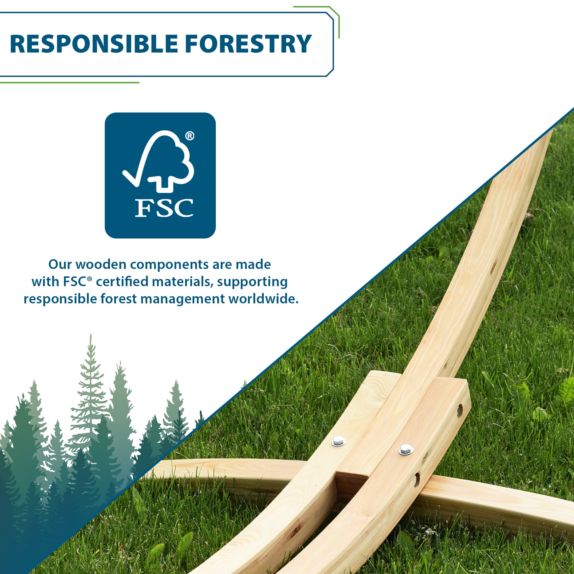 Double Sunbrella® Hammock with Solid Pine Stand (8ft/260cm) - Harbor