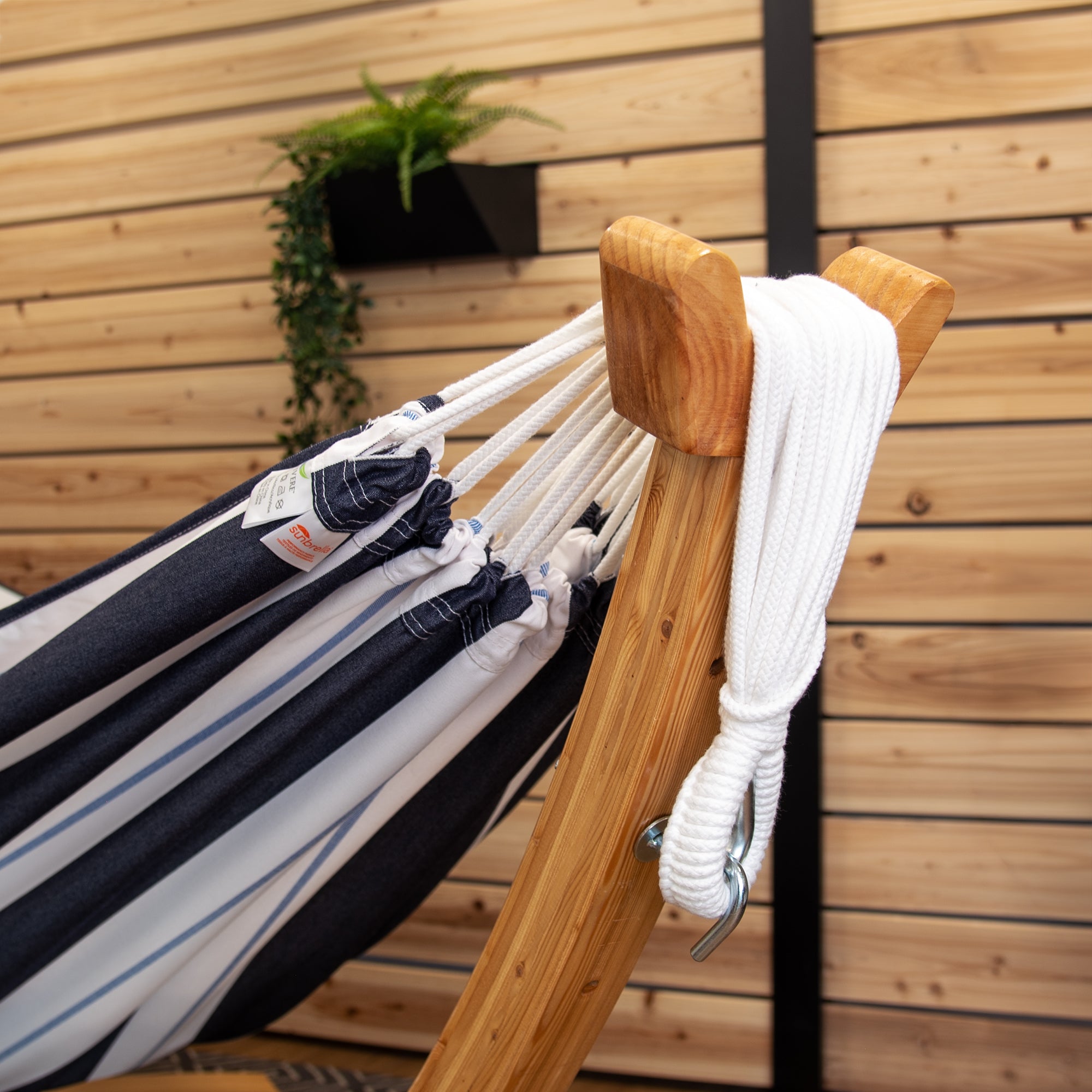 Double Sunbrella® Hammock with Solid Pine Stand (8ft/260cm) - Harbor