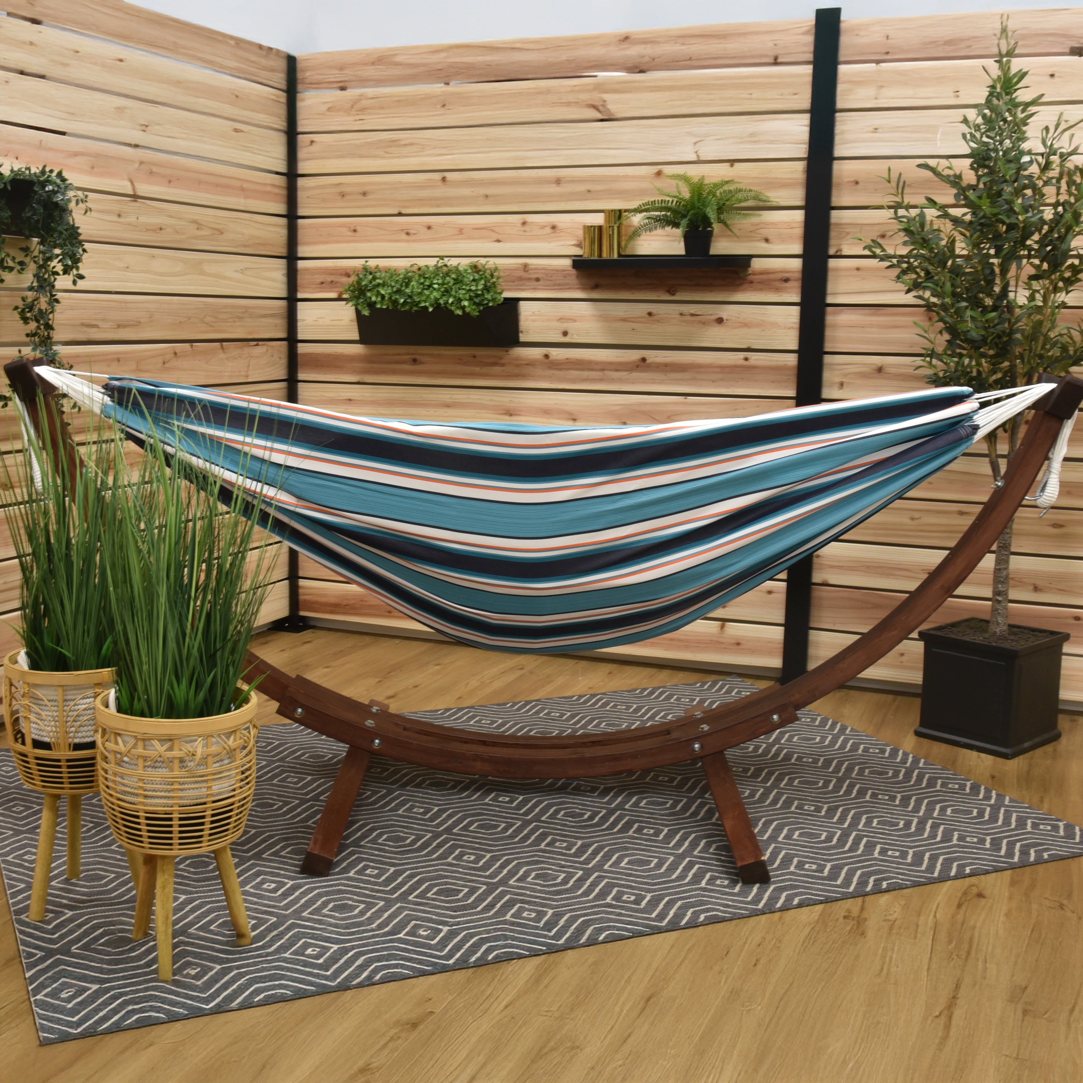 Double Sunbrella® Hammock with Solid Pine Stand (8ft/260cm) - Token Surfside