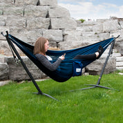 Double Mesh Hammock with Stand (9ft/280cm) - Navy & Turquoise