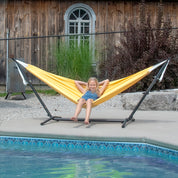 Double Polyester Hammock with Stand (9ft/280cm) - Yellow