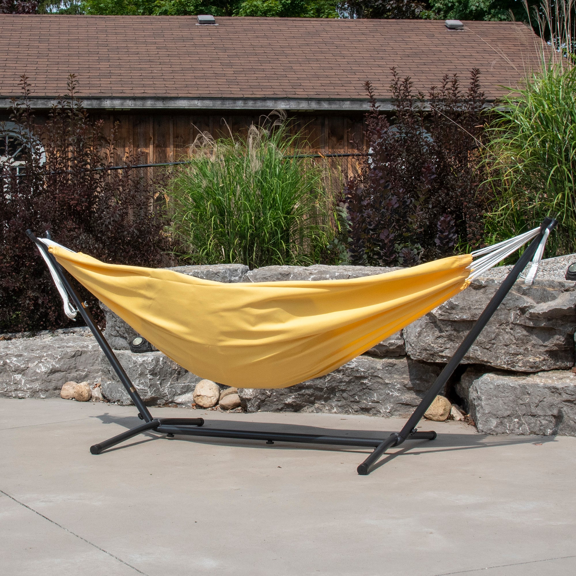 Double Polyester Hammock with Stand (9ft/280cm) - Yellow