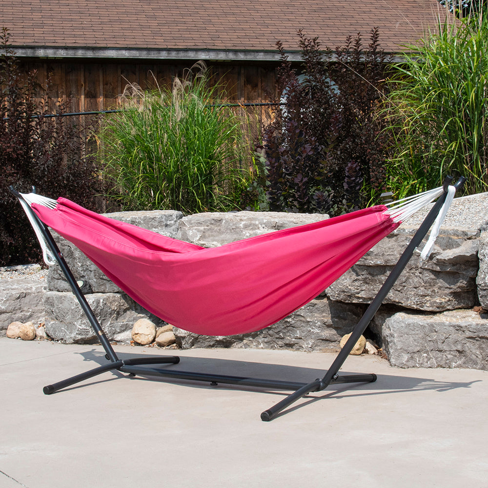 Double Polyester Hammock with Stand (9ft/280cm) - Hot Pink