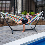 Double Sunbrella® Hammock with Stand (9ft/280cm) - Confetti