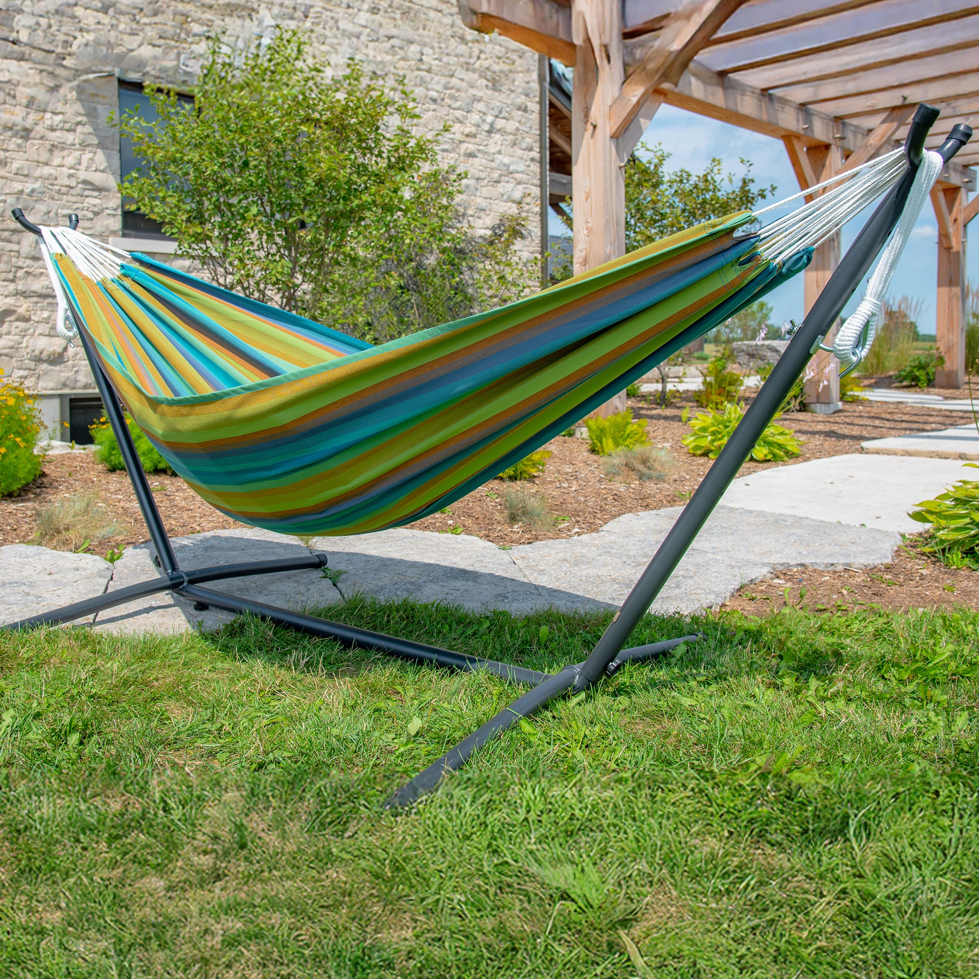 Double Sunbrella® Hammock with Stand (9ft/280cm) - Lagoon