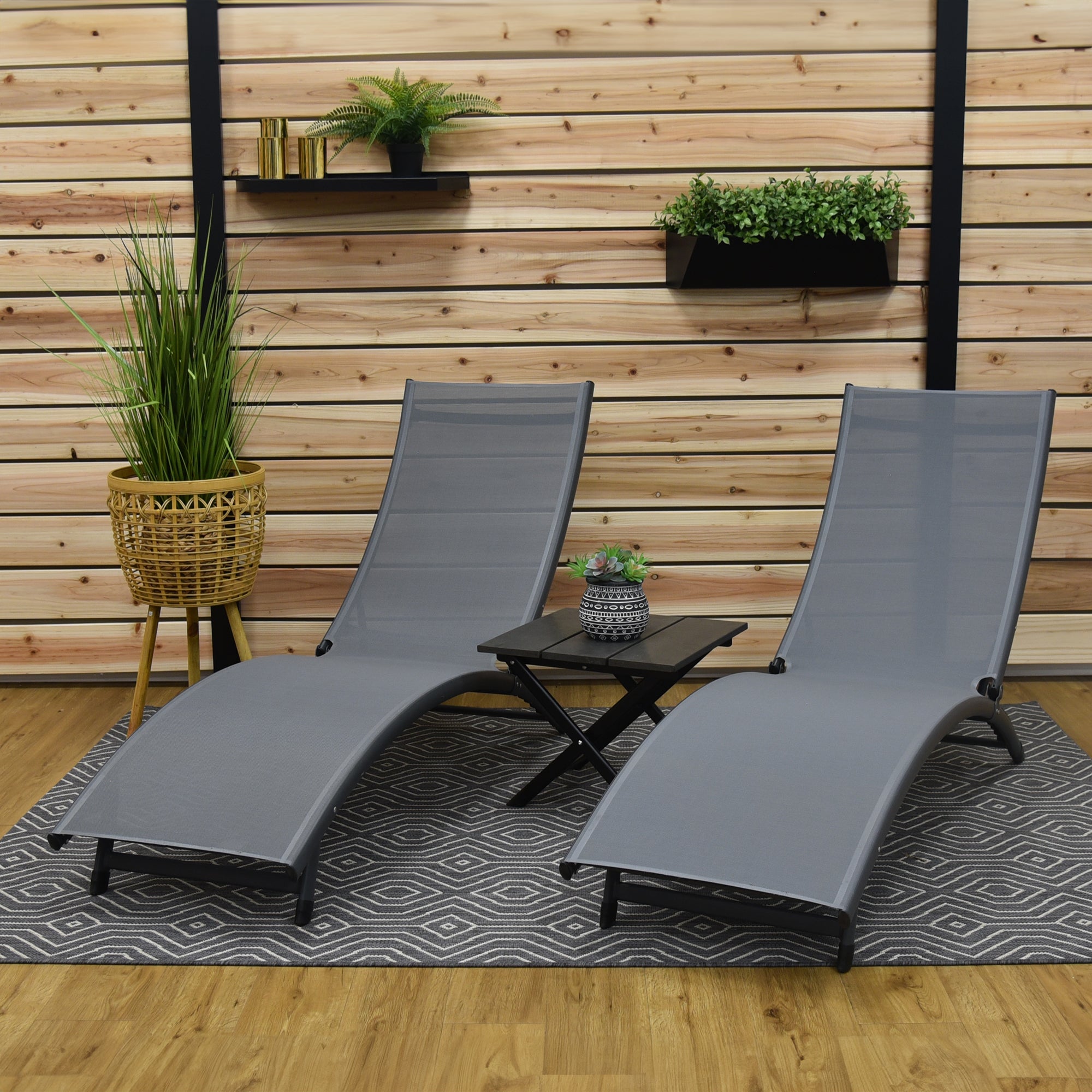 Coral Springs Phifer® & Aluminum Lounger Set (3pc) - Gray on Matte Black