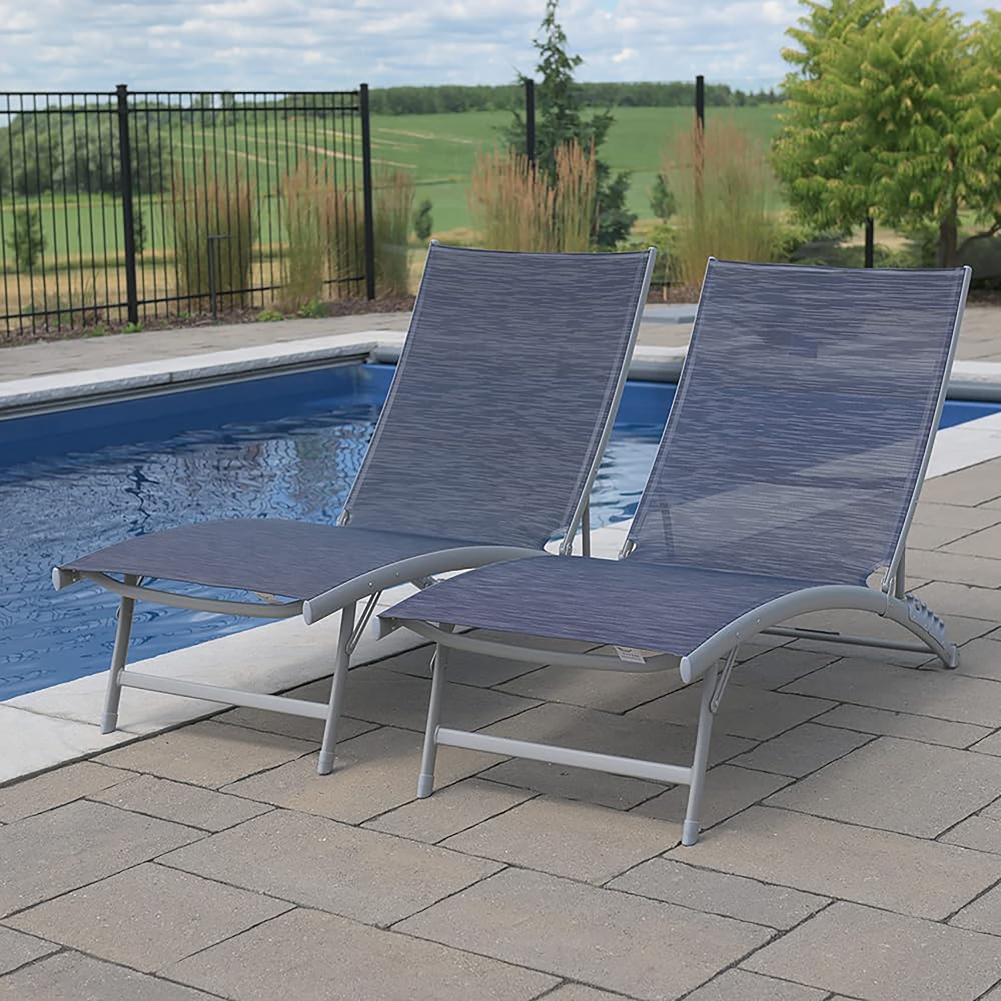 Clearwater Phifer® & Aluminum Lounger Set (2pc) - Navy Steel