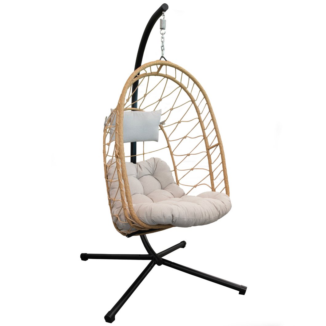 Deluxe Nest Chair with Steel Stand GeoBella Plush Outdoor Cushion Ac Vivere USA