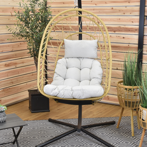 Deluxe Nest Chair with Steel Stand & GeoBella Plush Outdoor Cushion Accommodates 250lbs - Cappuccino