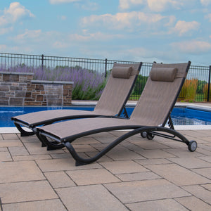 Glendale 4 Position Aluminum Pool Lounger with Wheel and Pillow 2 Pack