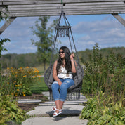 Deluxe Macrame Chair With Fringe - Fog Gray