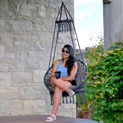 Deluxe Macrame Chair With Fringe - Fog Grey