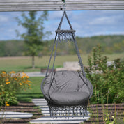 Deluxe Macrame Chair With Fringe - Fog Gray