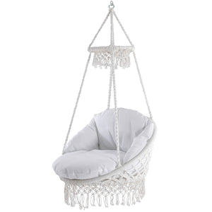 Deluxe Macrame Chair With Fringe - White