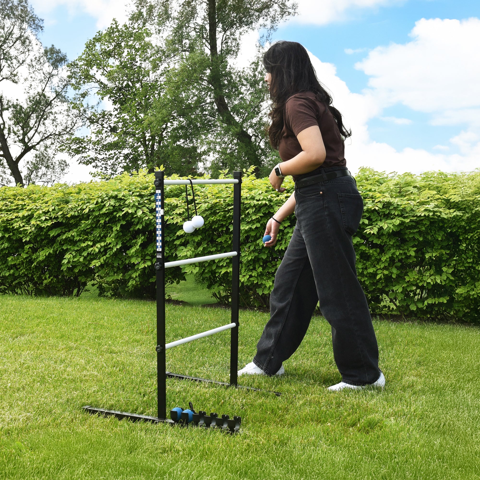 Ladder Golf® Extreme Metal Tournament Edition Ladder Ball Game - Blue & White