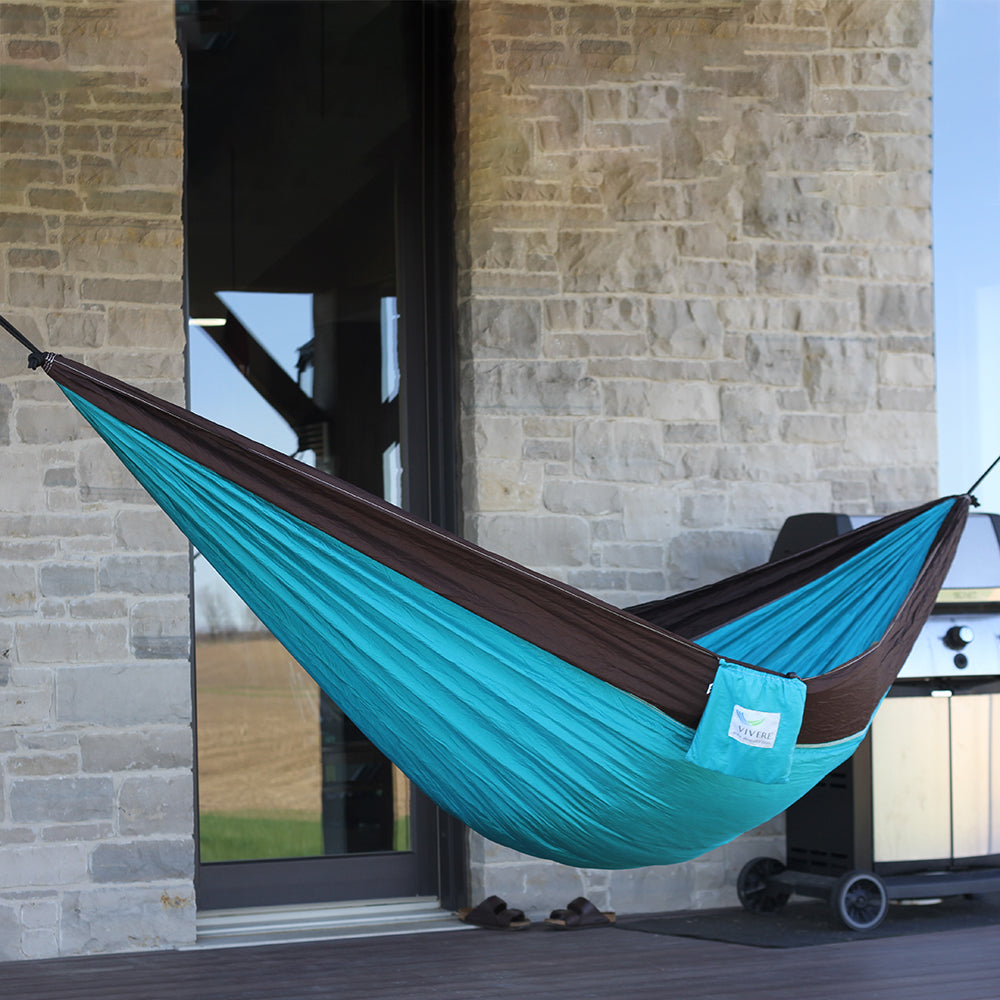 Parachute Camping Hammock - Turquoise & Chocolate