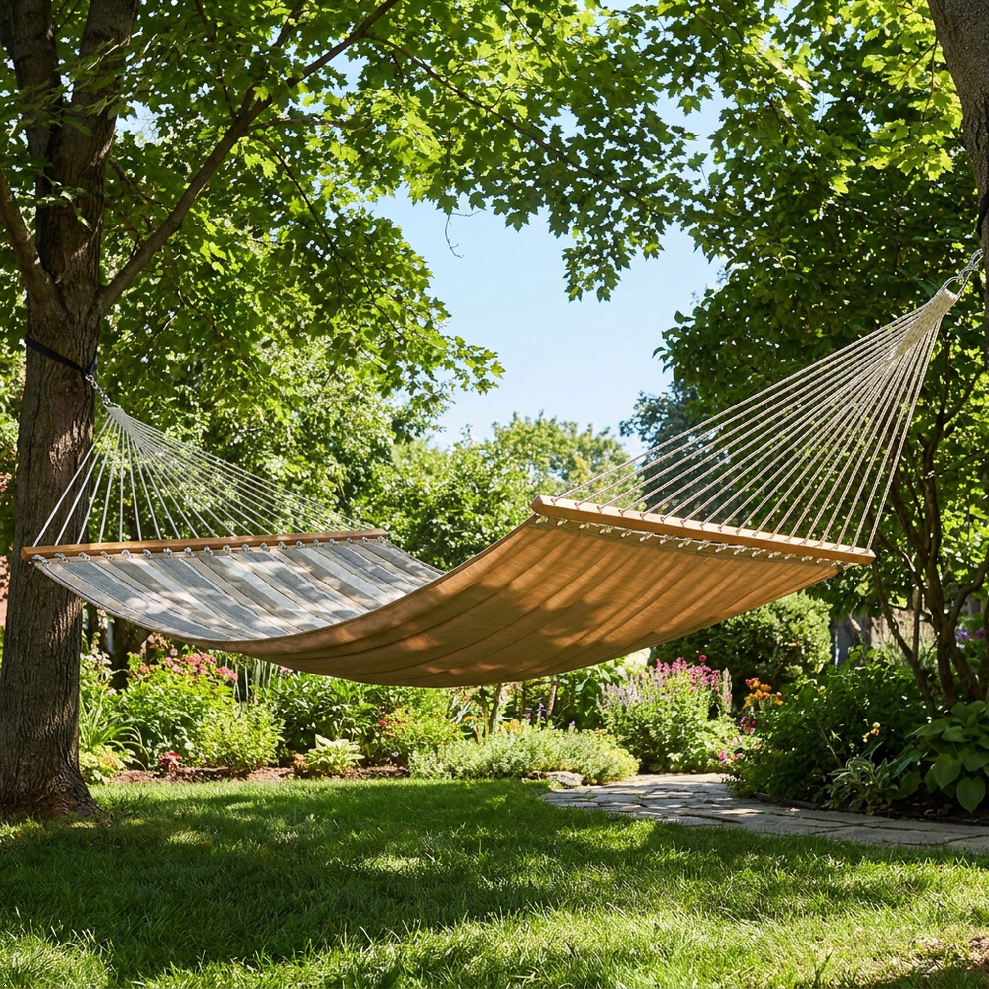 Sunbrella® Quilted Spreader Bar Hammock - Dove & Sand