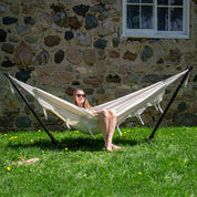 Double Cotton Hammock with Stand (9ft/280cm) - Natural with Fringe