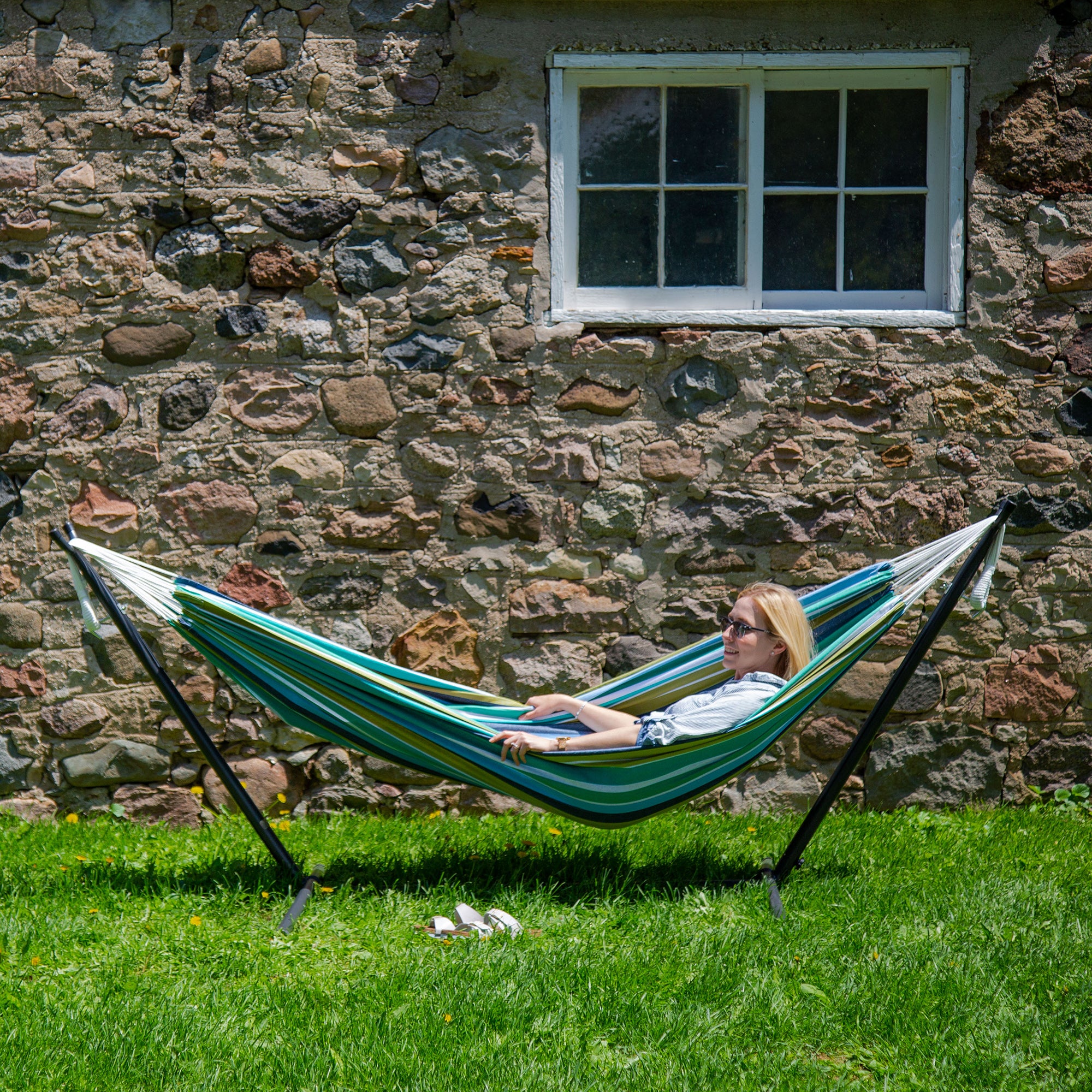 Double Cotton Hammock with Stand (9ft/280cm) - Cayo Reef