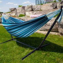 Load image into Gallery viewer, Double Cotton Hammock with Stand (9ft/280cm) - Blue Lagoon
