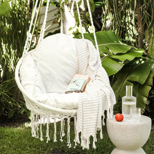 Deluxe Macrame Chair With Fringe - White