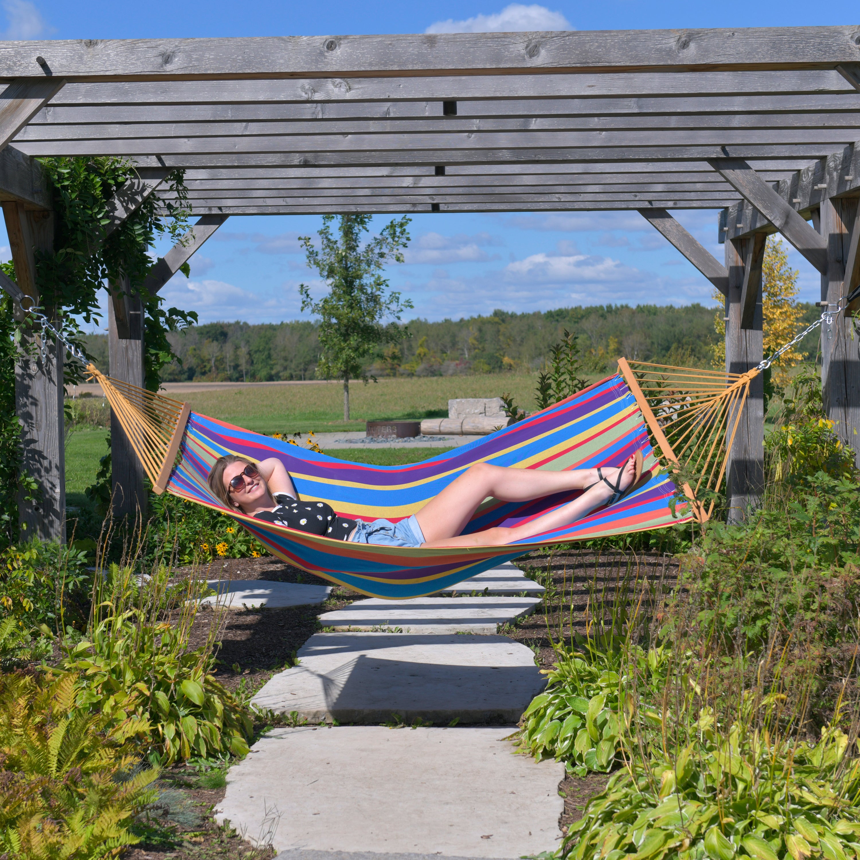 Cotton Spreader Bar Hammock - Tropical